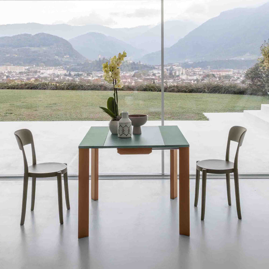 Delta - Sublime green ceramic console transforms into compact dining table with 1 extension panel - Space Saving Transforming Dining Tables - Spaceman Singapore