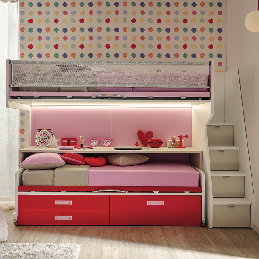 Zigzag - Kids teens bunk beds with mobile study desk - comes with plenty of storage space and many uses on the same floor space - space saving furniture - Spaceman Singapore