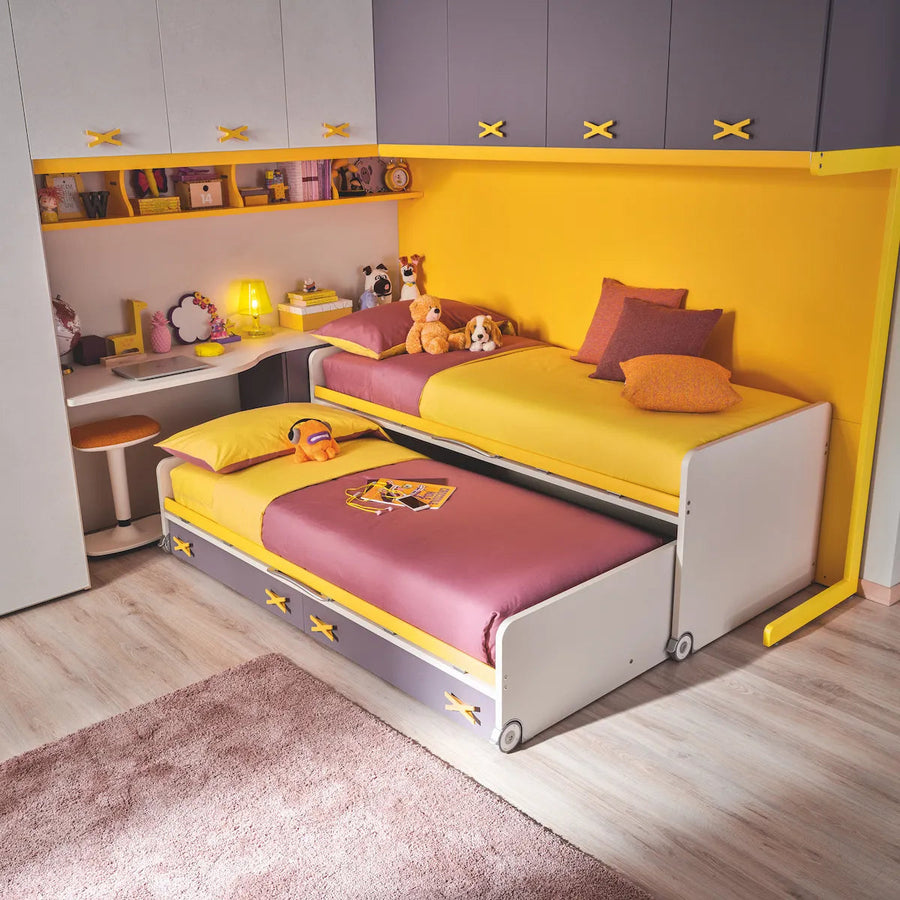 Cascade - Kids and teen bunk beds with desk - lower in height for safety reasons - lower bed pulled out with storage bed - Space saving furniture - Spaceman Singapore