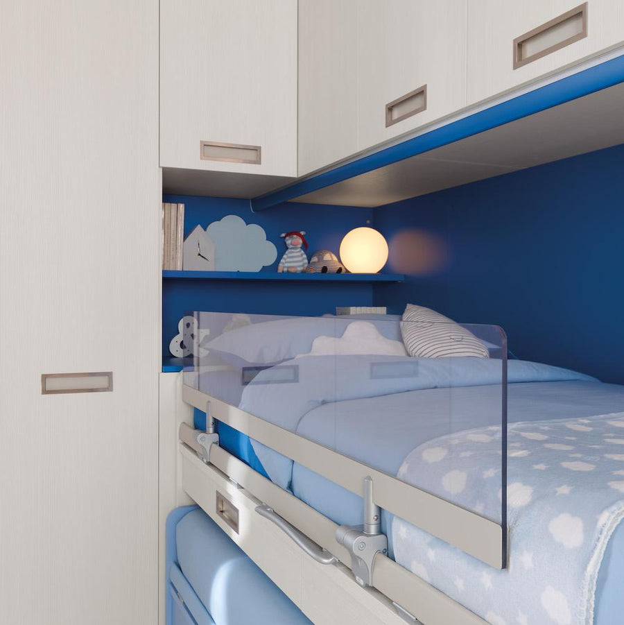 Cascade - kids and teens bunk beds with desk - Rail guard in light perspex - Space saving furniture - Spaceman Singapore