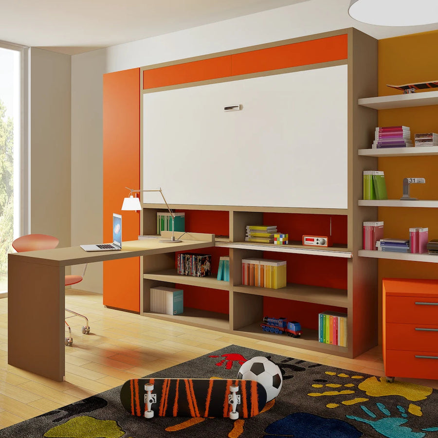 Tuckin - kids and teens loft murphy bed with desk - single horizontal loft bed - customised study desk - customisable carpentry - space saving furniture - Spaceman Singapore