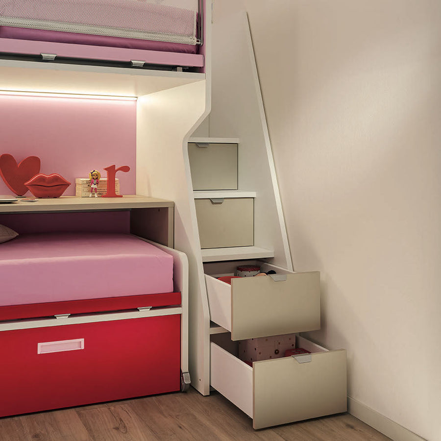 Zigzag - kids teens bunk beds with mobile study desk - storage space within the steps and storage drawer under lower bed - space saving furniture - Spaceman Singapore