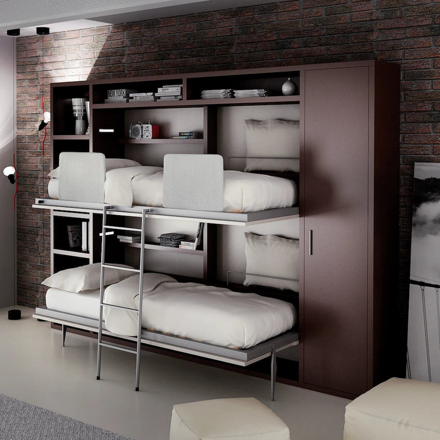 Tuckin - Kids and teens murphy bunk beds - Both beds opened - with luxury mechanism - space saving furniture - removable ladder - Spaceman Singapore
