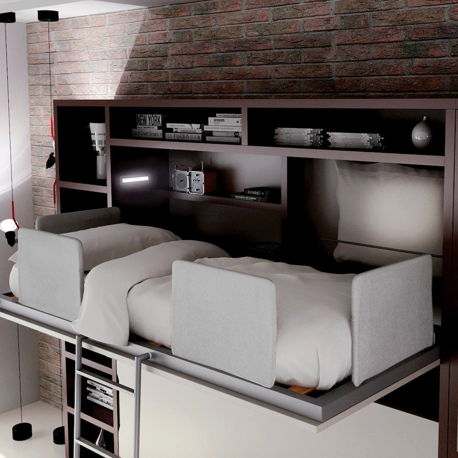 Tuckin - Kids and teens murphy bunk beds - top bed opened - luxury mechanism - space saving furniture - removable ladder - Spaceman Singapore