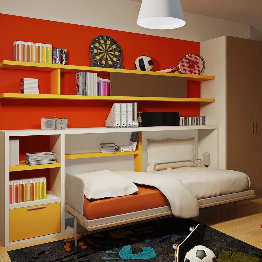 Tuckin - Kids and teen murphy bed - single bed open standard mechanism - Horizontal bed - customised cabinetry - space saving furniture - Spaceman Singapore