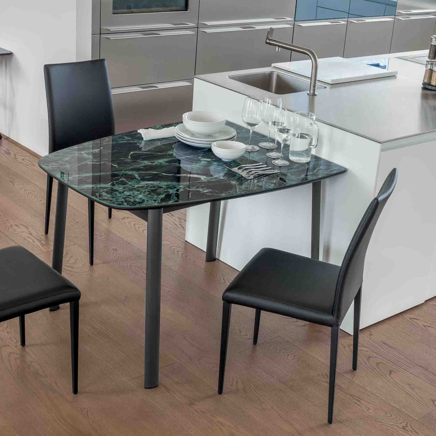 Morph - Sublime Ceramic Extendable Dining Table Closed Against Kitchen Counter - Space Saving Dining Tables - Spaceman Singapore
