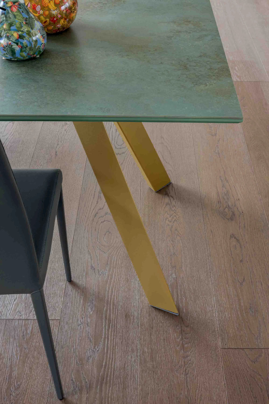 Pisa - Extending Dining Table in Ethereal Ceramic Top and Gold Epoxy Base- Space Saving Tables - Spaceman Singapore