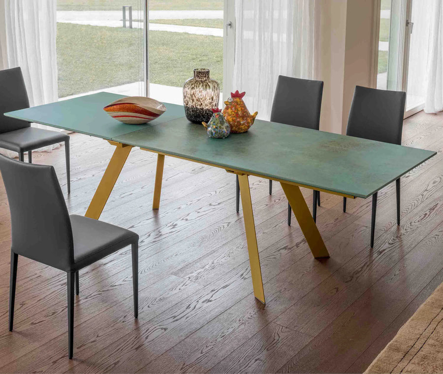 Pisa - Italian Design Matte Ceramic Extending Dining Table Extended in Ethereal Green- Space Saving Tables - Spaceman Singapore