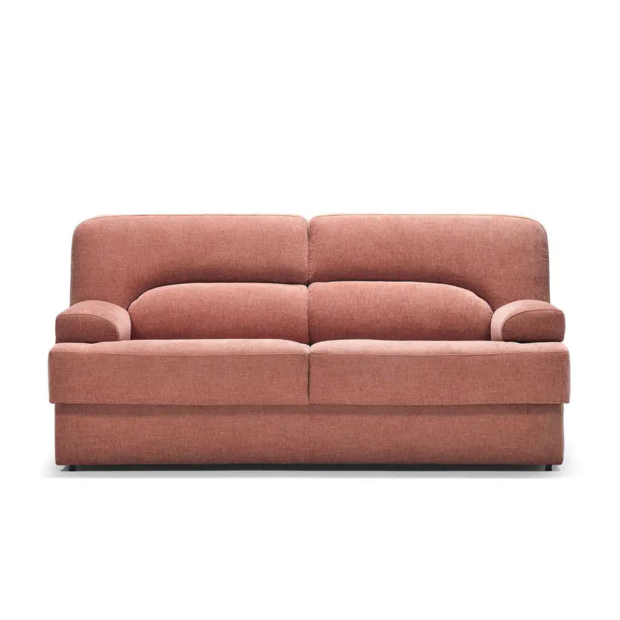 Slumbersofa Compact - Front view of two seater sofa bed in fabric finish with 23cm internal sofa arms, low armrests and a closed mattress | Spaceman space saving furniture, Singapore.