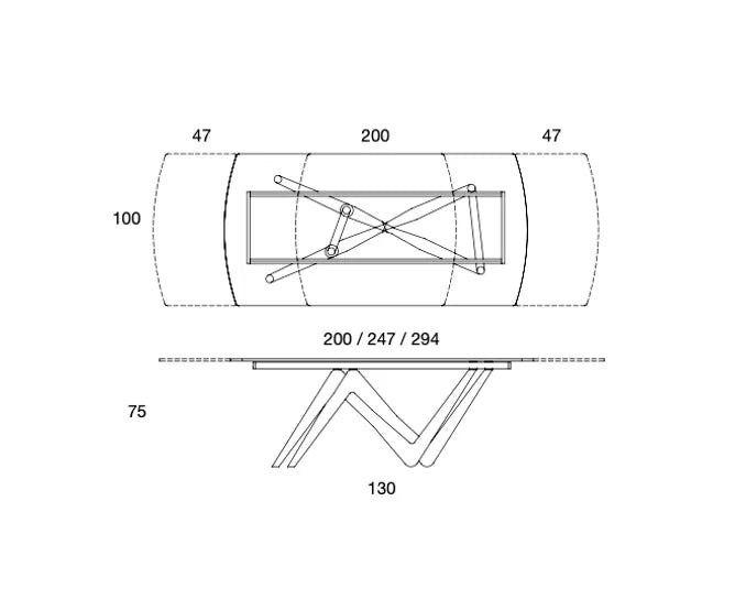 Spaceman Interlace extendable dining table dimensions