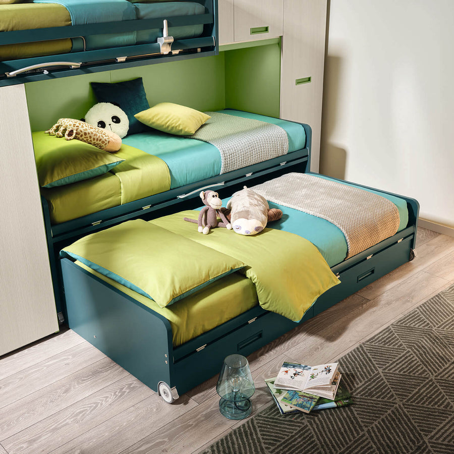 Z - Kids and teen bunk beds with wardrobes - short height bunk beds - pull out bed with storage drawers - Space saving furniture - Spaceman Singapore