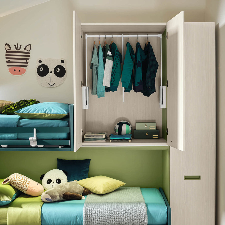 Z - Kids and teen bunk beds with wardrobes - Customisable cabinetry - swift mechanism to bring down the clothing - Customisable kids bedroom - Space saving furniture - Spaceman Singapore